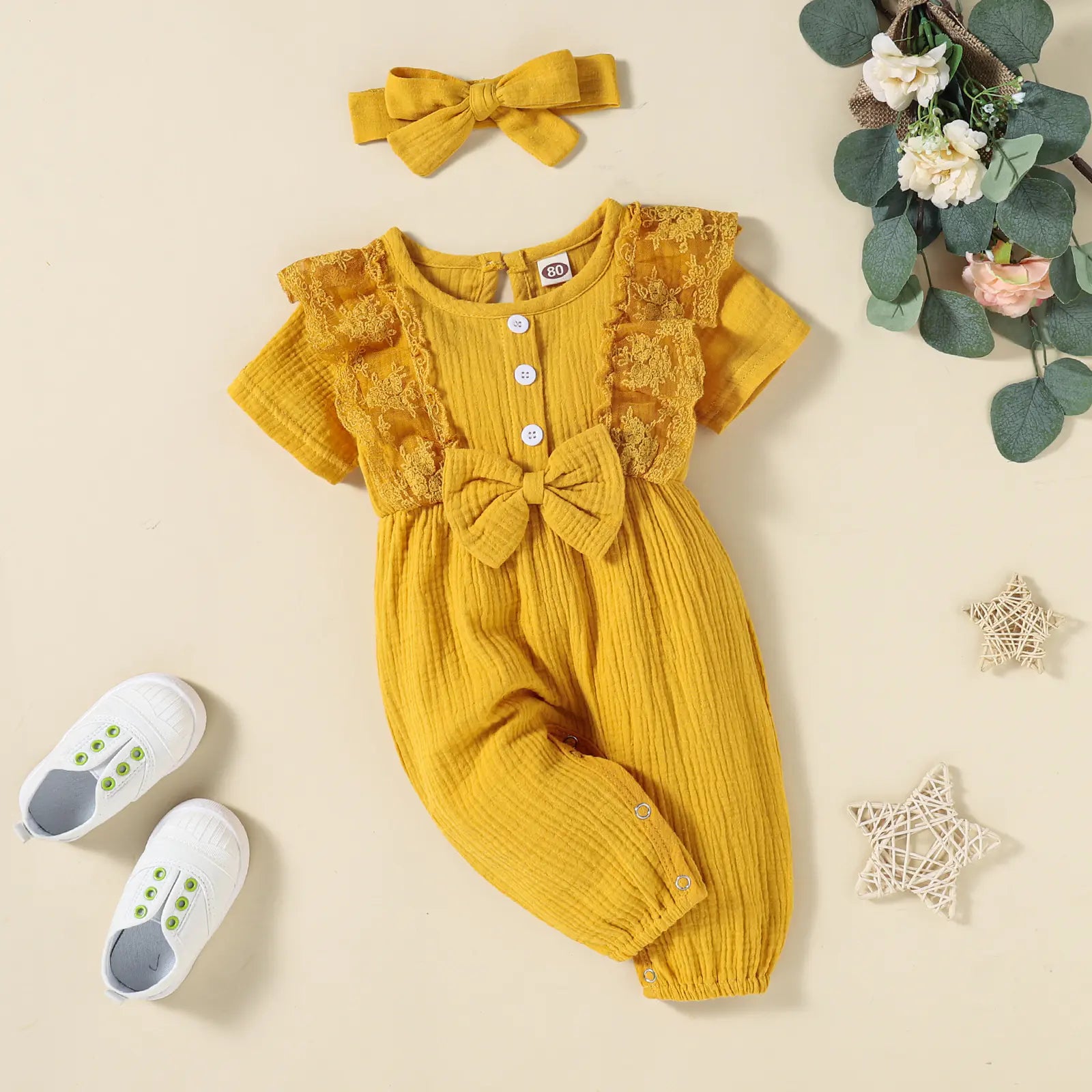New Baby Girl Solid Color Cotton Linen Summer Romper