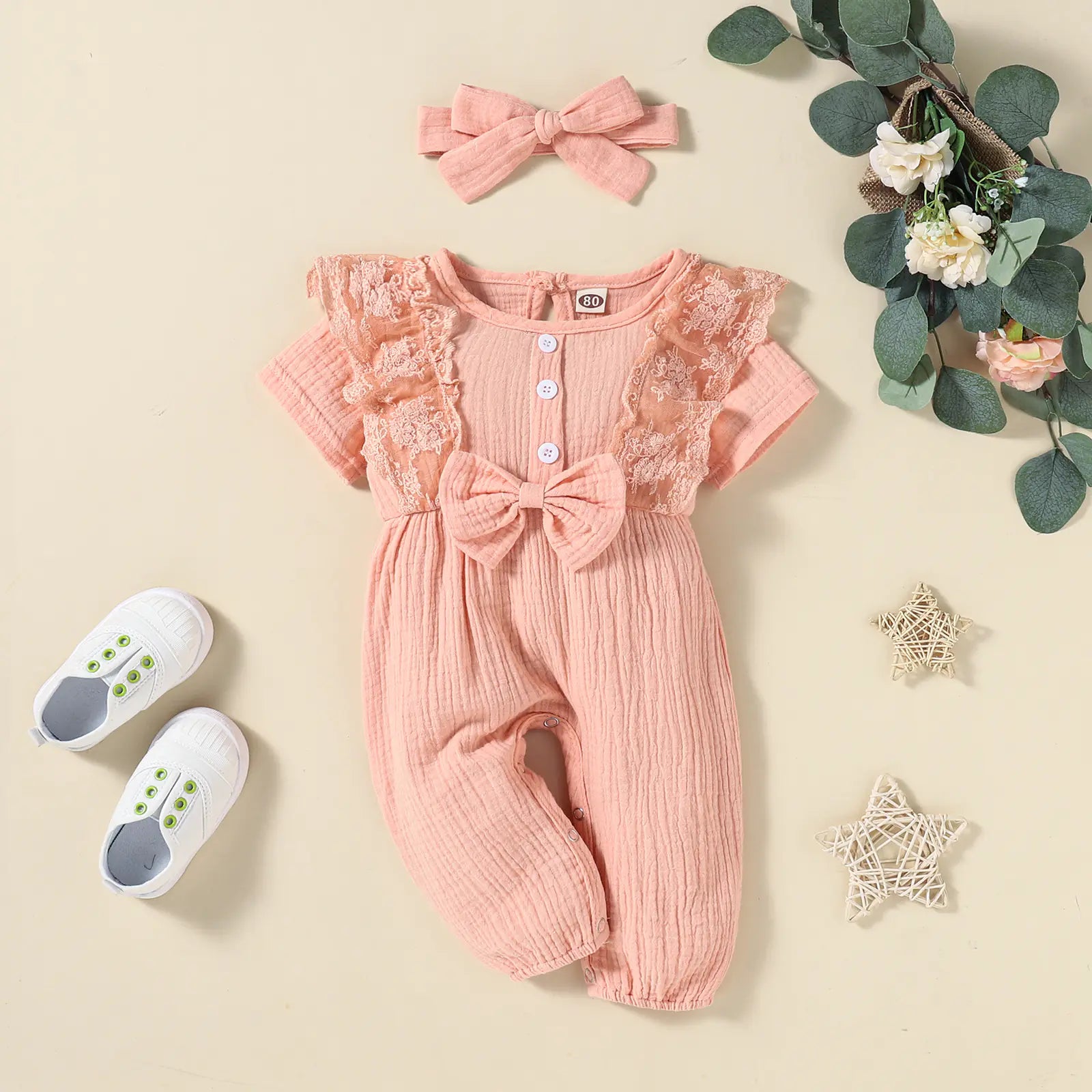New Baby Girl Solid Color Cotton Linen Summer Romper