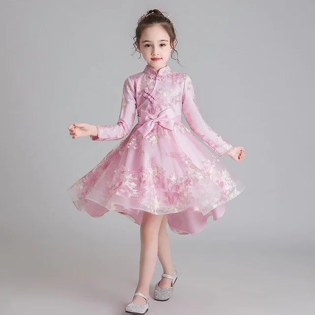 Children's Chinese Style Cheongsam Dress with Train