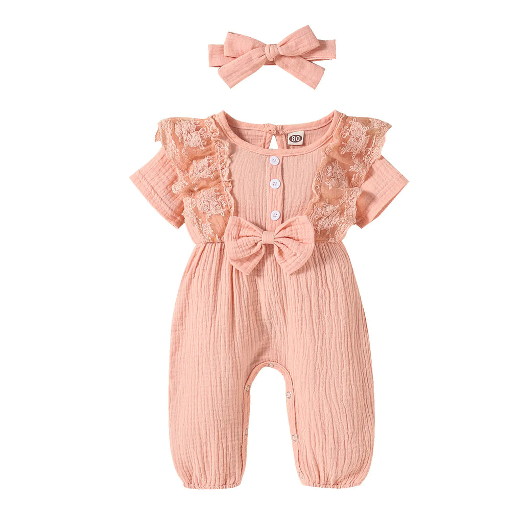 New Baby Girl Solid Color Cotton Linen Summer Romper