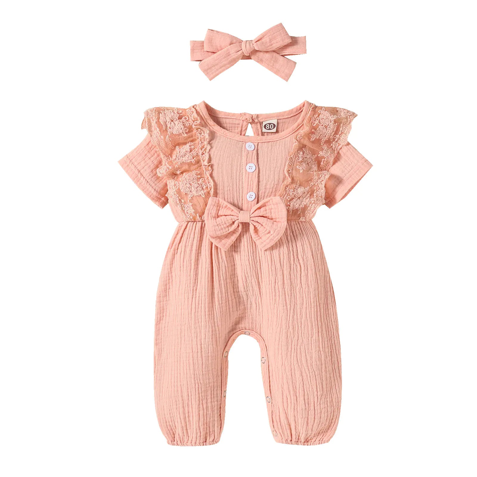 New Baby Girl Solid Color Cotton Linen Summer Romper
