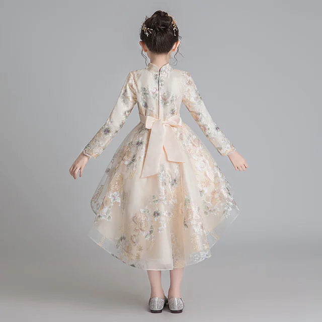 Children's Chinese Style Cheongsam Dress with Train