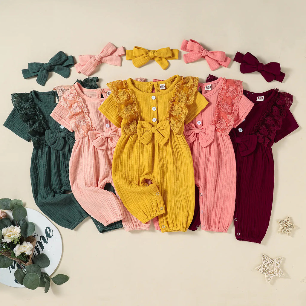 New Baby Girl Solid Color Cotton Linen Summer Romper