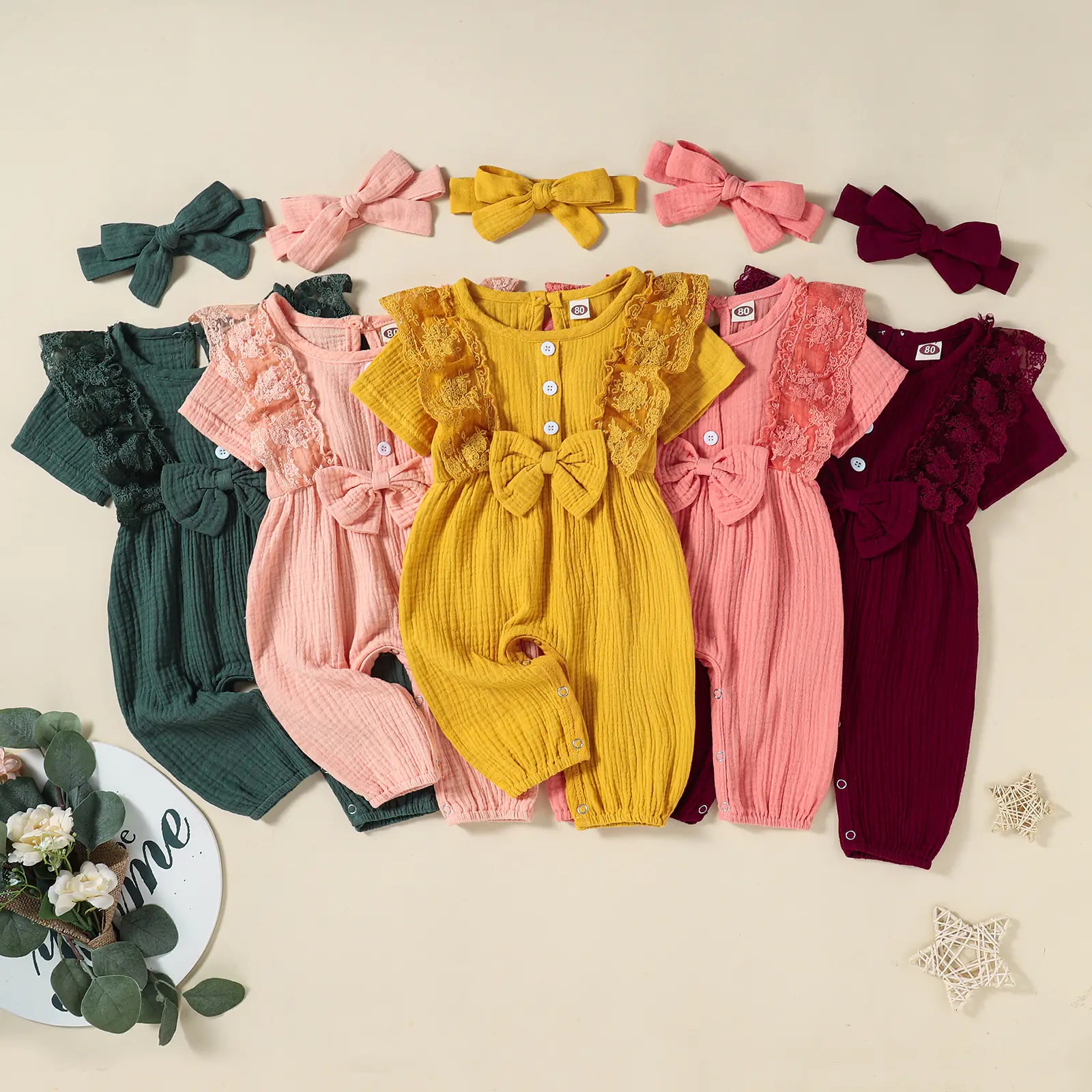 New Baby Girl Solid Color Cotton Linen Summer Romper