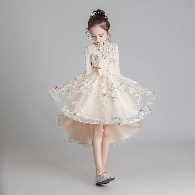 Children's Chinese Style Cheongsam Dress with Train