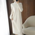 Mid-Length Knitted Bottom Dress with Half-High Neck