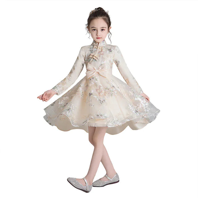 Children's Chinese Style Cheongsam Dress with Train