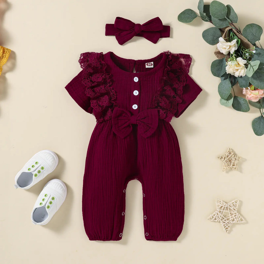 New Baby Girl Solid Color Cotton Linen Summer Romper