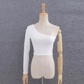 Crop Top with One-Shoulder Cotton Long Sleeve T-Shirt