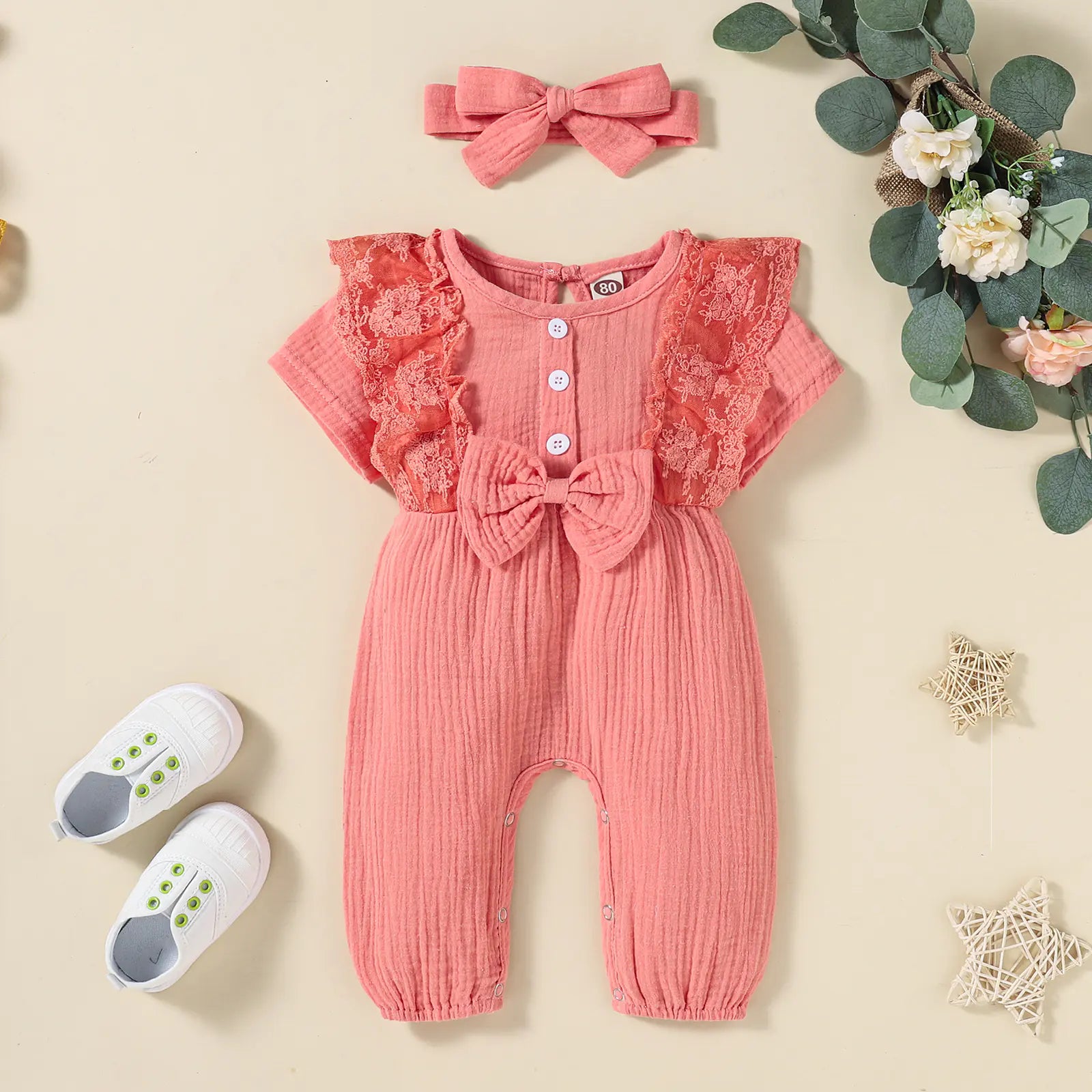 New Baby Girl Solid Color Cotton Linen Summer Romper