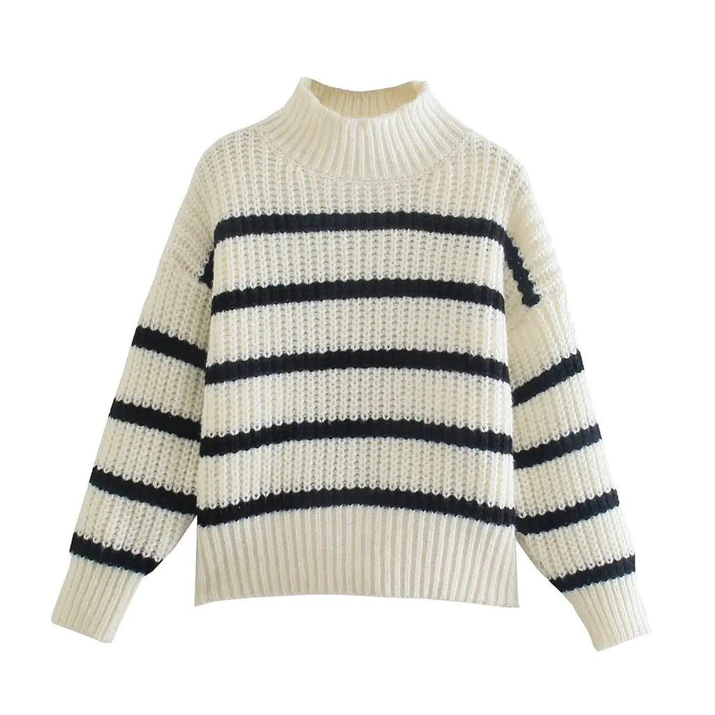 Striped Half Turtleneck Knitted Sweater for Women