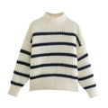 Striped Half Turtleneck Knitted Sweater for Women