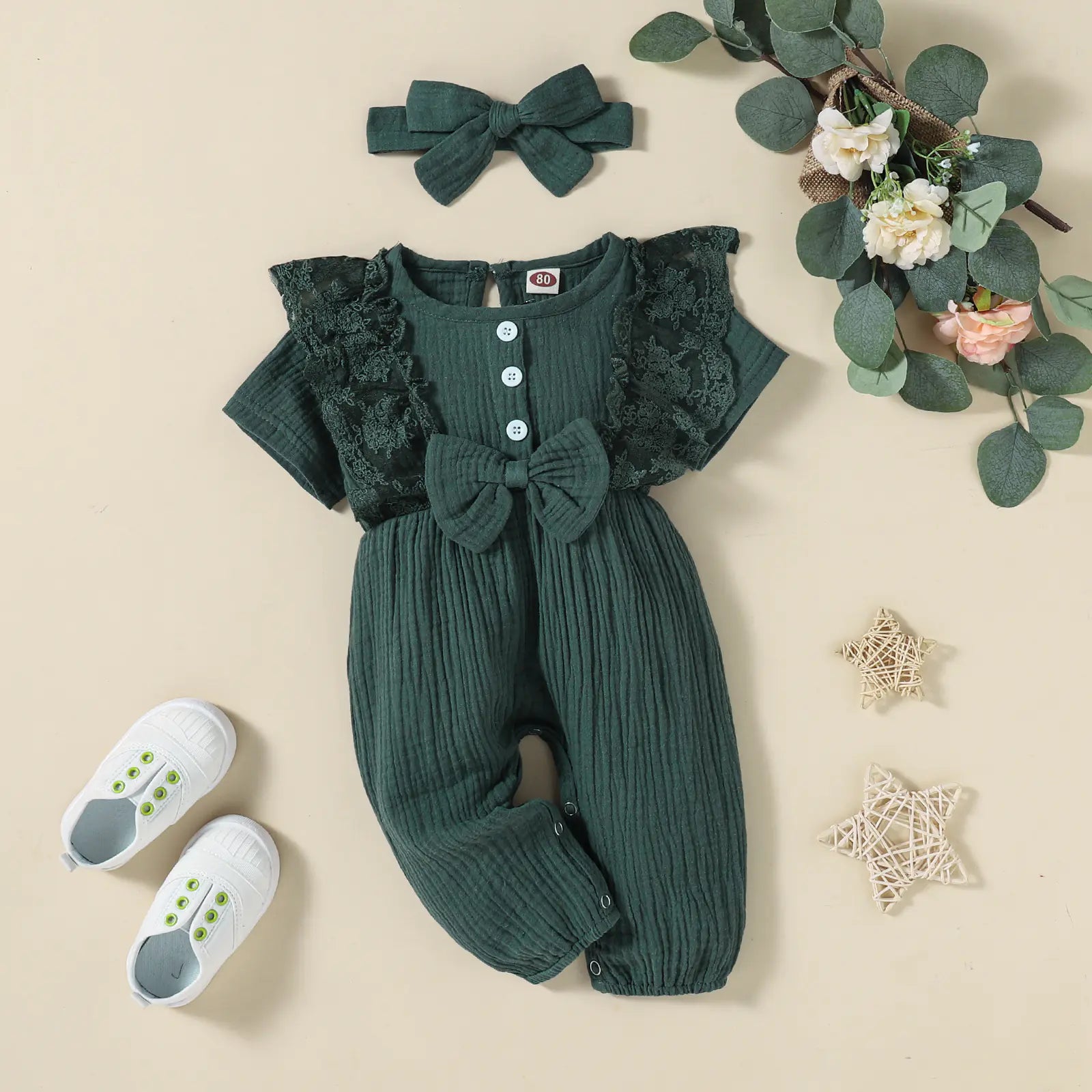 New Baby Girl Solid Color Cotton Linen Summer Romper