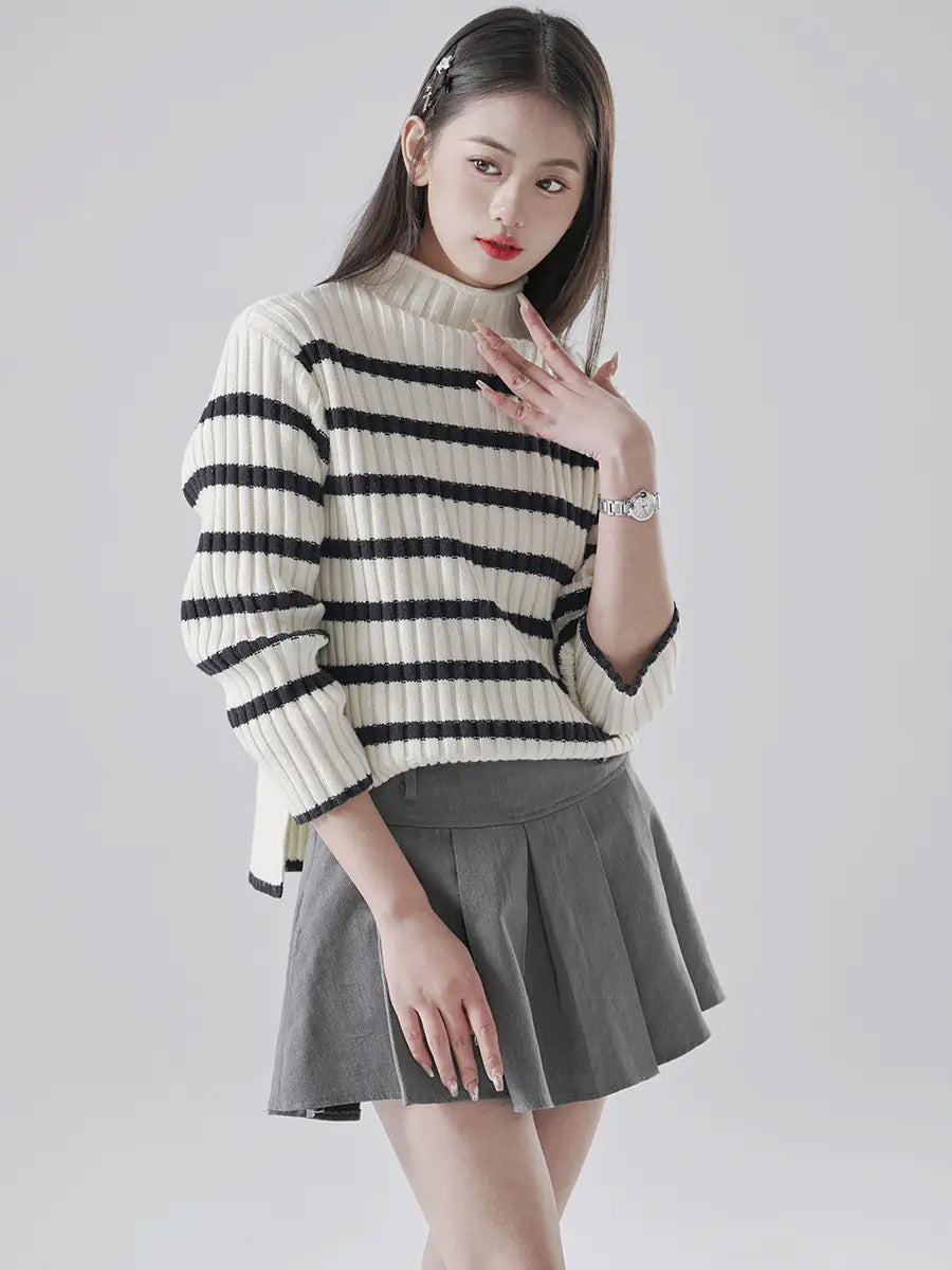 Striped Half Turtleneck Knitted Sweater for Women