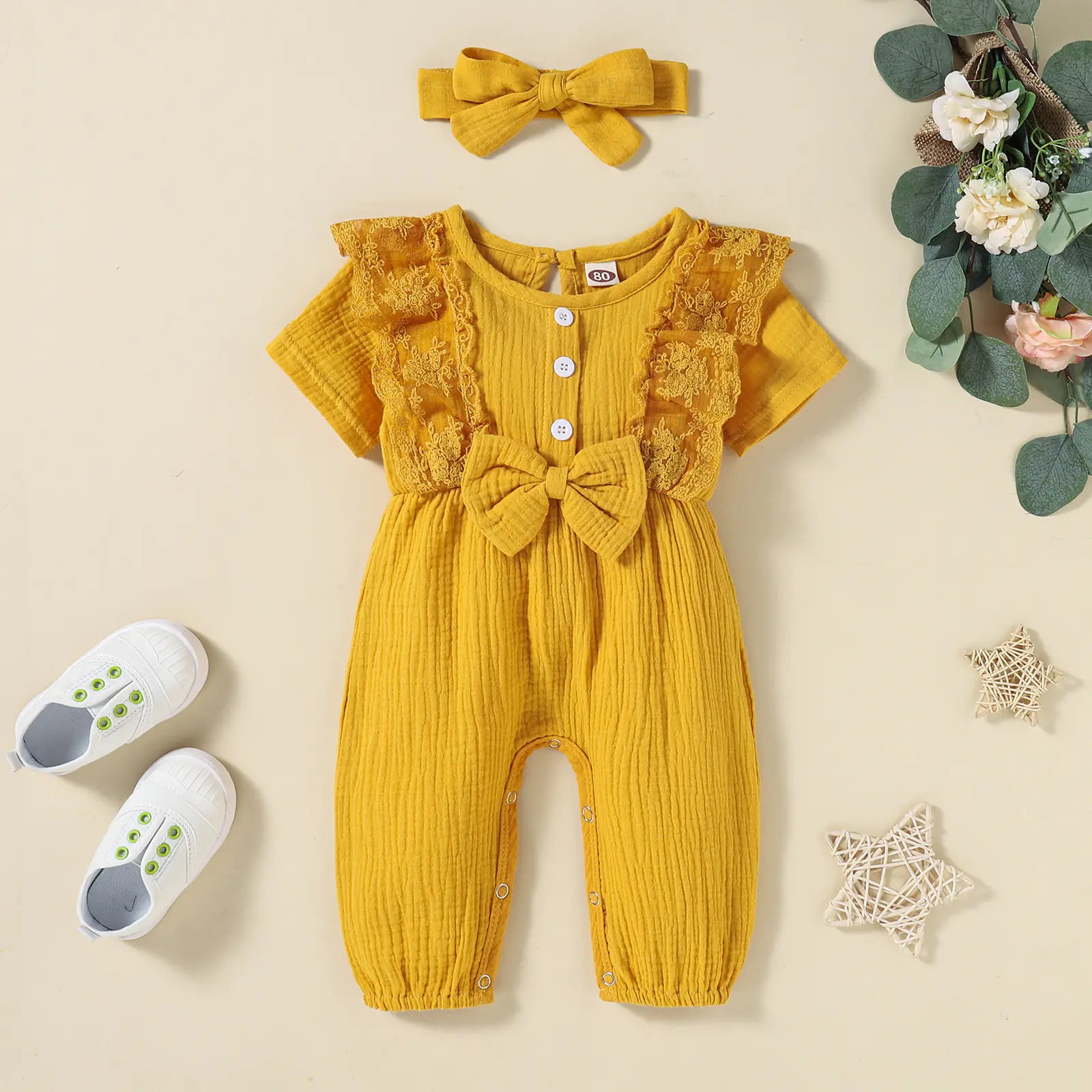 New Baby Girl Solid Color Cotton Linen Summer Romper